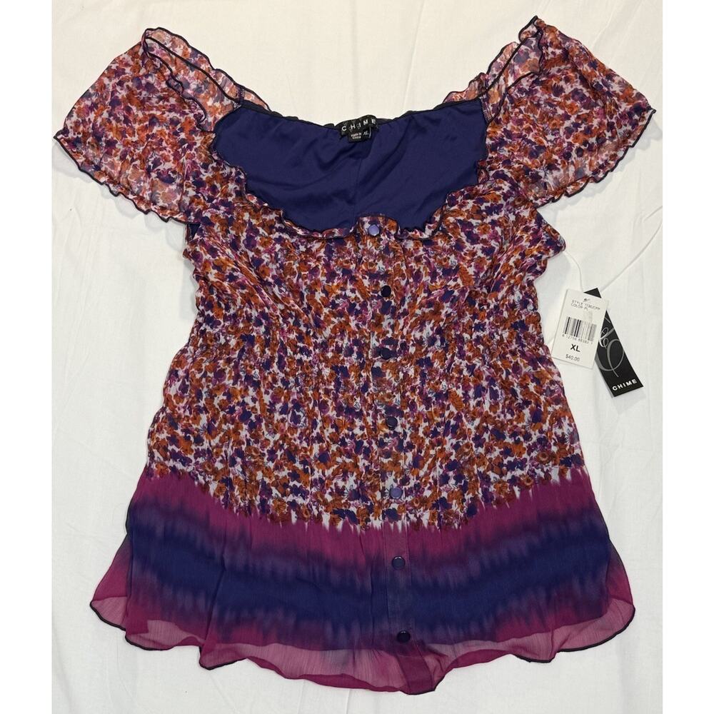 Chime Top XL Sleeveless Built In Cami Purple Pink Flowy‎ Buttons Pullover